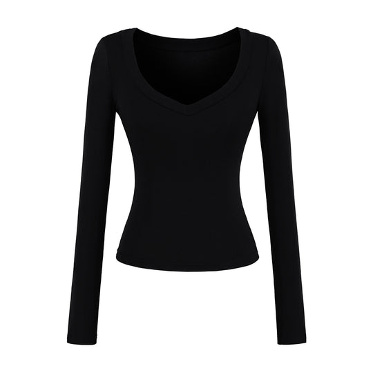 Damen langärmliges Slim-Fit Oberteil mit V-Ausschnitt Fudus