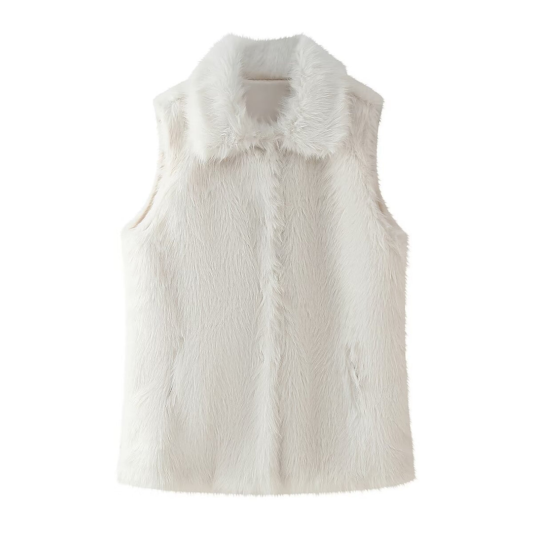 Damen kuschelige Weste aus Kunstpelz mit elegantem Stehkragen Fudus