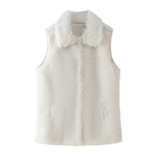 Damen kuschelige Weste aus Kunstpelz mit elegantem Stehkragen Fudus