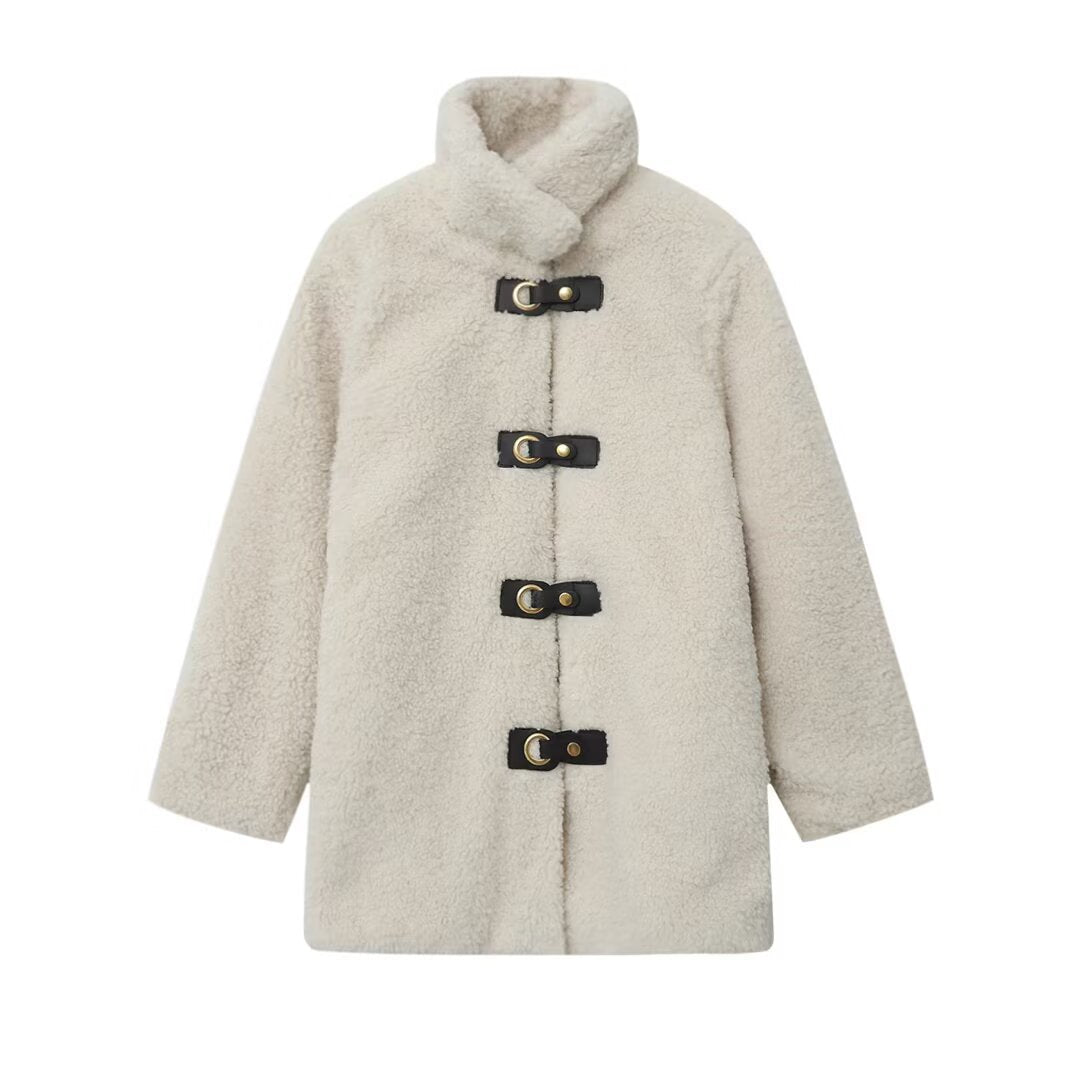 Damen kuschelige Fleecejacke mit dekorativen Knopfverschlüssen Fudus