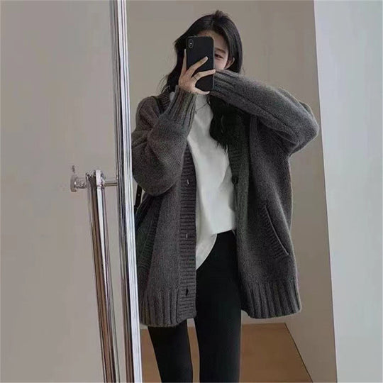 Damen komfortabler Strickcardigan mit großen Taschen Fudus