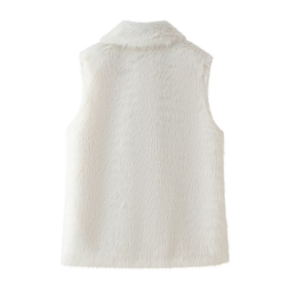 Damen kuschelige Weste aus Kunstpelz mit elegantem Stehkragen Fudus