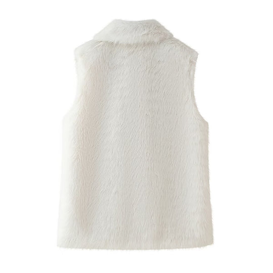 Damen kuschelige Weste aus Kunstpelz mit elegantem Stehkragen Fudus
