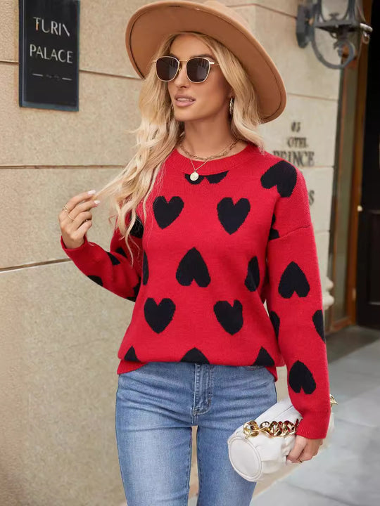 Damen Kuscheliger Pullover mit Herzmotiven Fudus