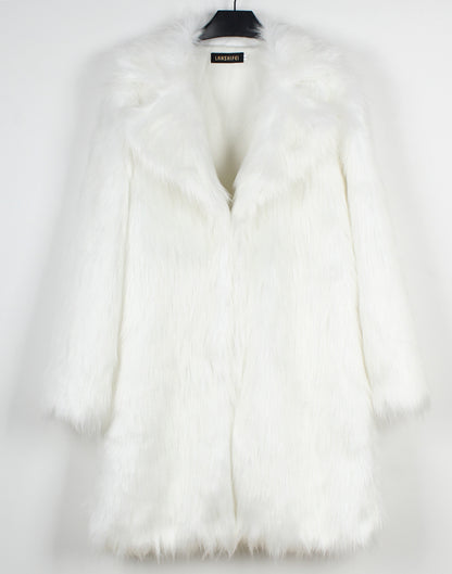 Damen Luxuriöser Kunstpelz-Mantel mit breitem Revers Fudus