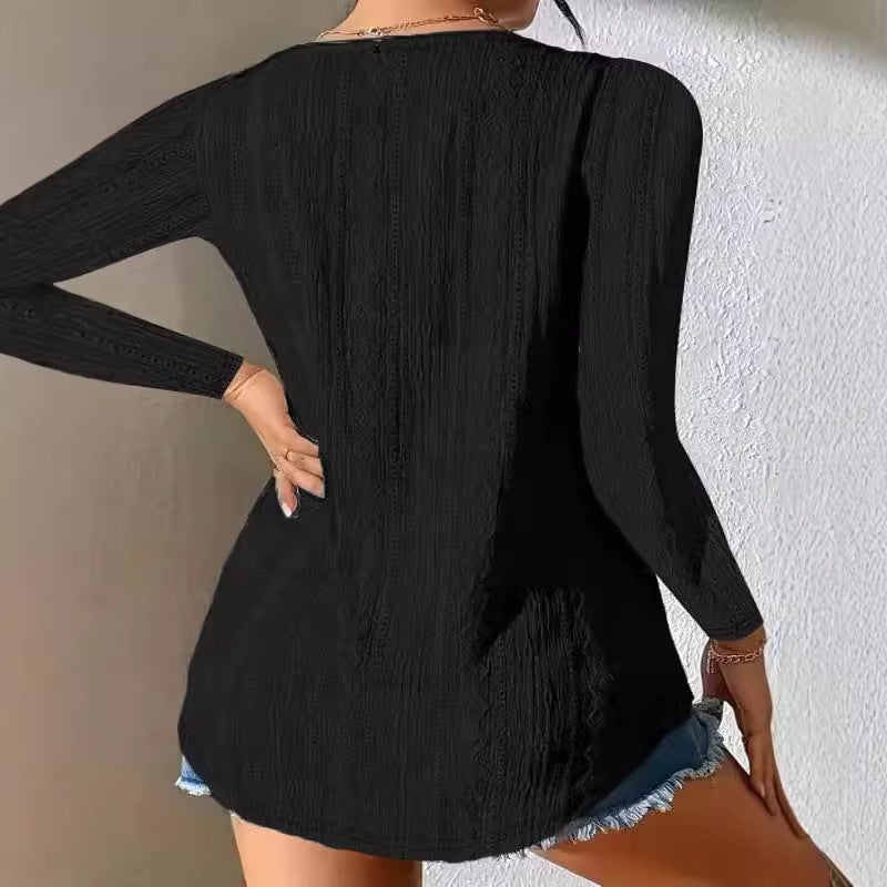 Damen Langarmshirt mit strukturiertem Design und modischen Knopfdetails Fudus