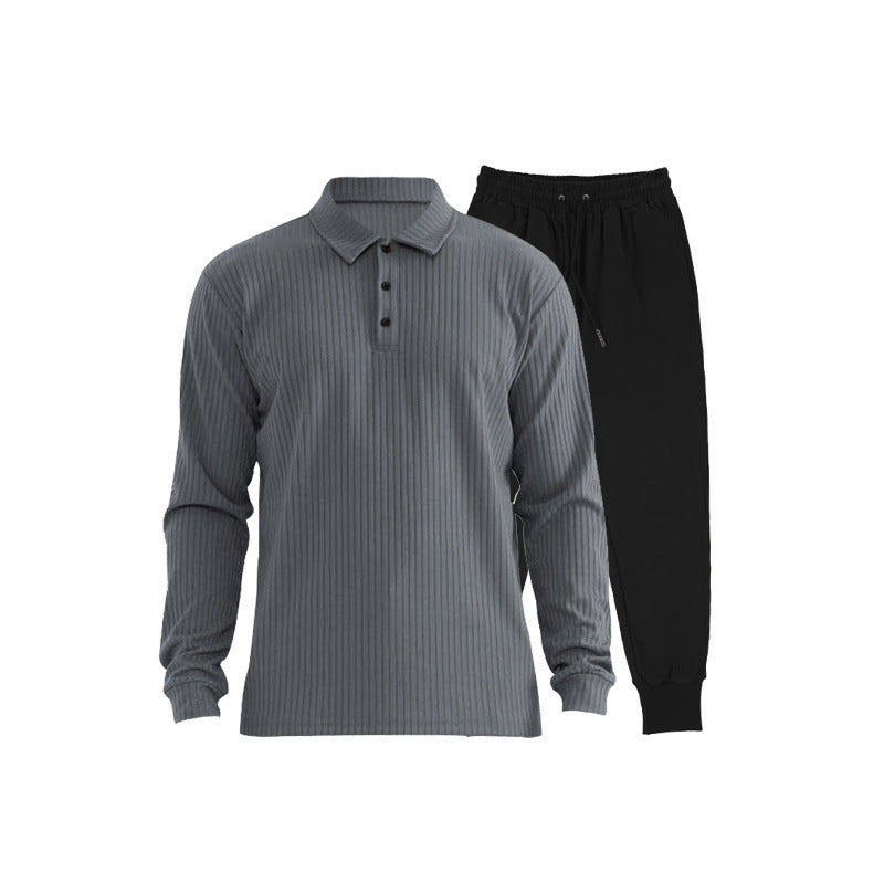 Herren Sportliches Langarm-Polo und Jogginghose Set Fudus