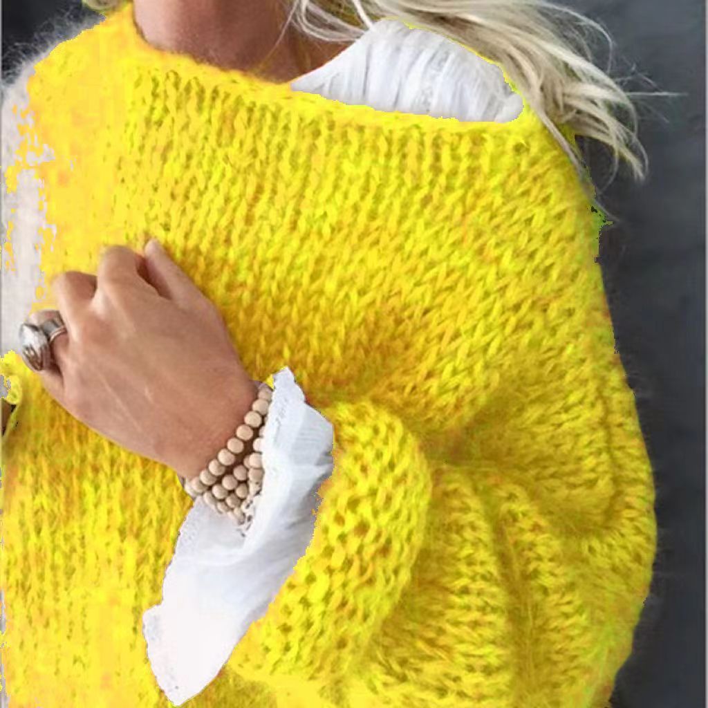 Damen Grobstrickpullover mit weiten Ärmel Fudus