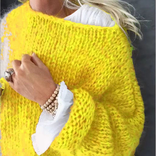Damen Grobstrickpullover mit weiten Ärmel Fudus