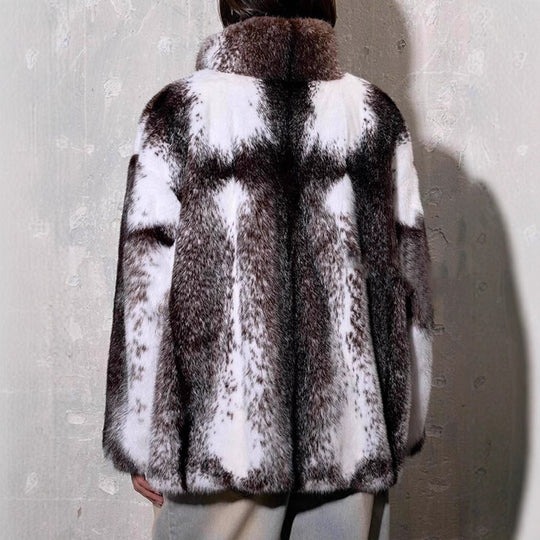 Damen Kunstfelljacke mit raffinierter Fellstruktur und hohem Kragen Fudus