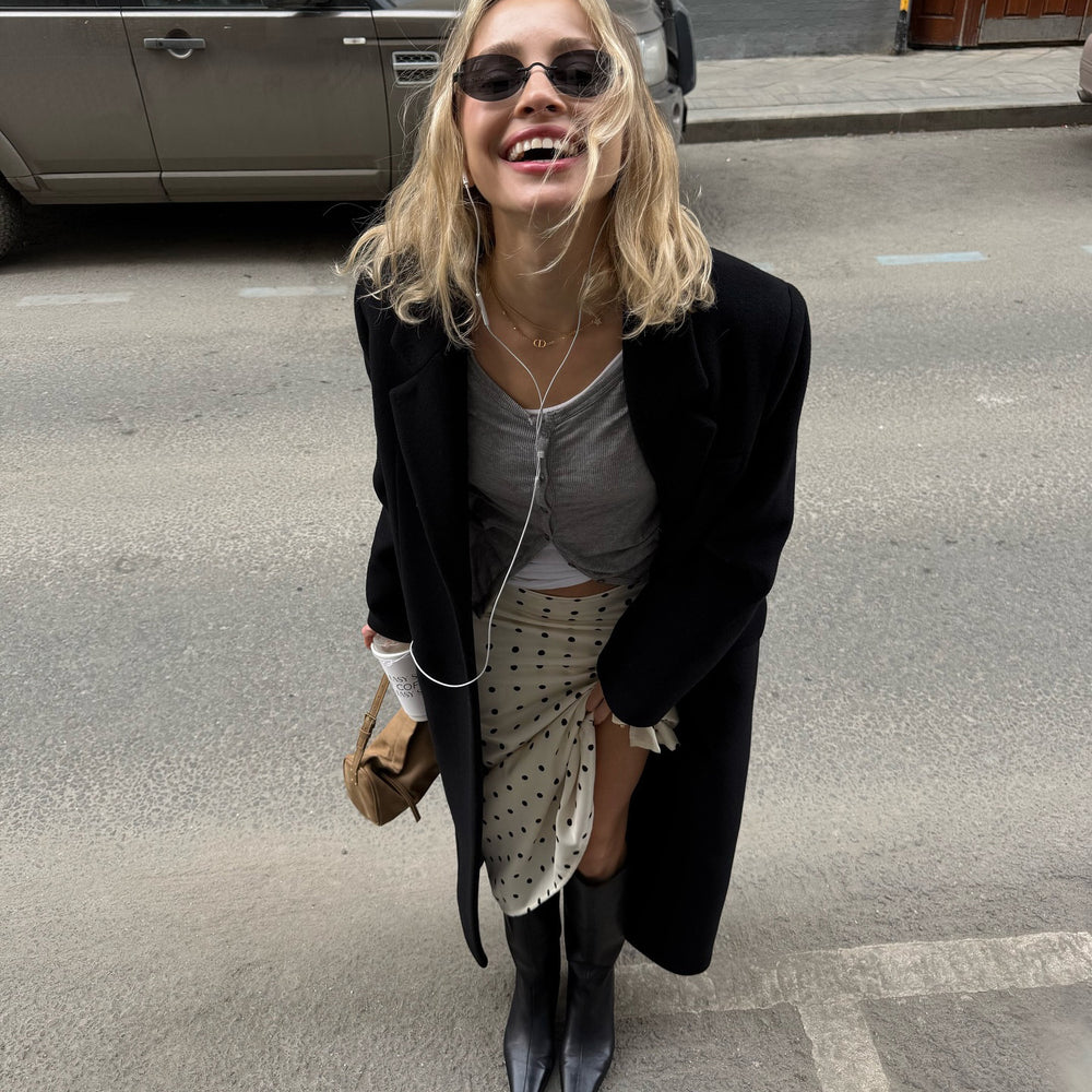 Damen modischer Midirock mit elegantem Punktdesign und hohem Schlitz Fudus