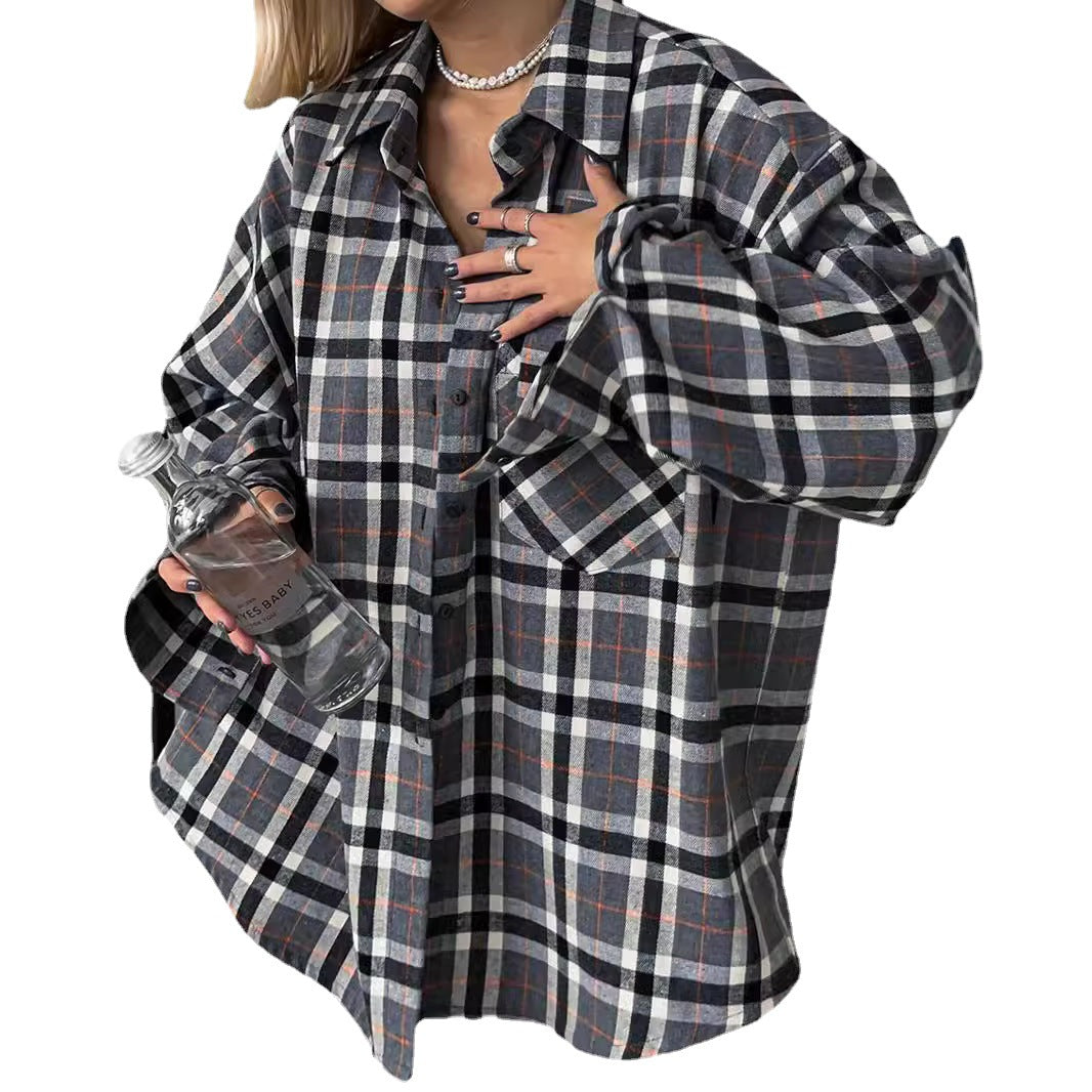 Damen Karierte Overshirt Hemdbluse Fudus