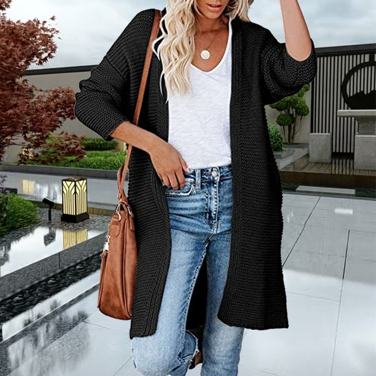 Damen Grobstrick Longcardigan mit lockerer Passform und dekorativen Knöpfen Fudus