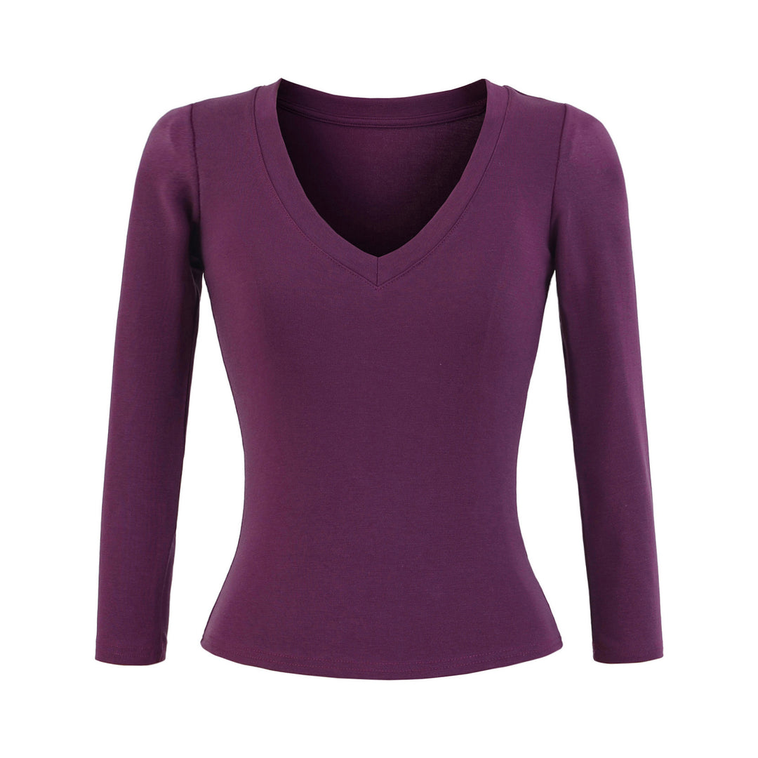 Damen Langärmliges V-Ausschnitt Oberteil Fudus