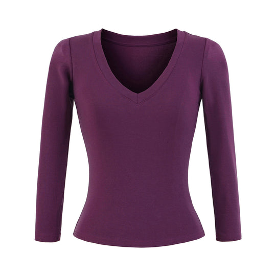 Damen Langärmliges V-Ausschnitt Oberteil Fudus