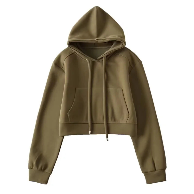 Damen modischer cropped Kapuzenpullover aus sweatshirt Material Fudus