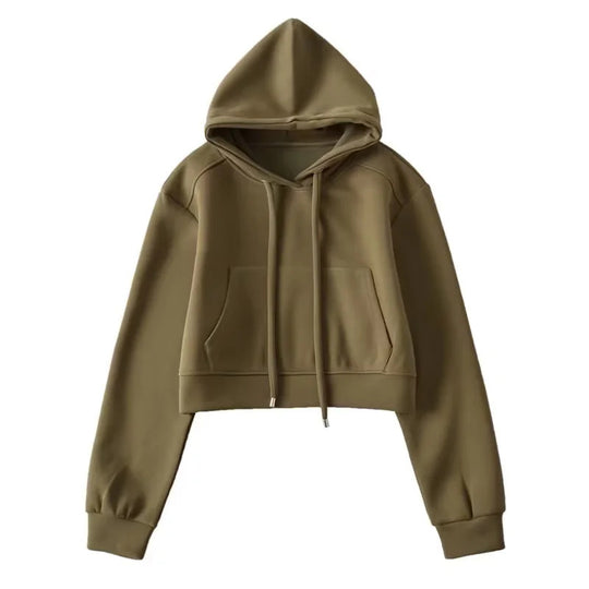 Damen modischer cropped Kapuzenpullover aus sweatshirt Material Fudus