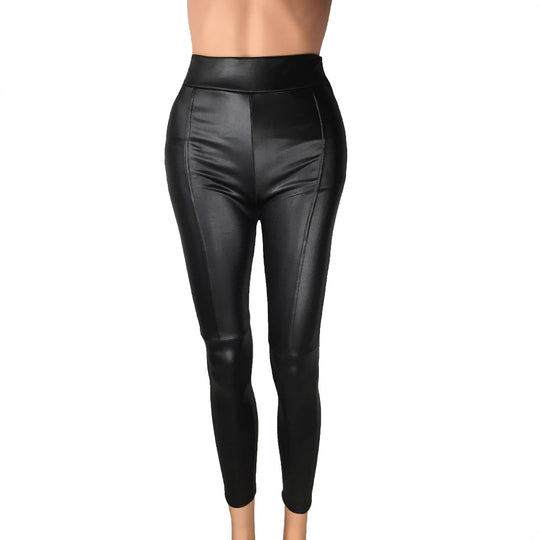Damen Hochtaillierte Leggings aus hochwertigem Kunstleder mit nahtloser Verarbeitung Fudus