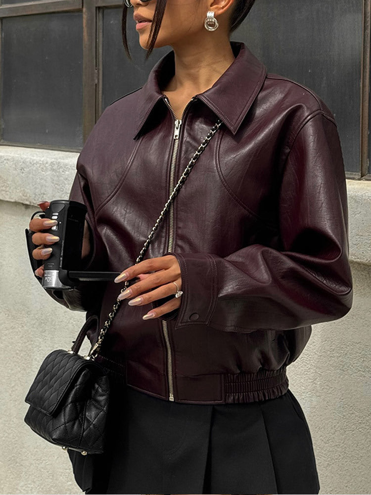 Damen Kunstlederjacke im modischen Schnitt mit elastischem Bund Fudus