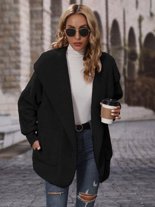 Damen Kuschelige Plüschjacke mit offenem Kragen Fudus