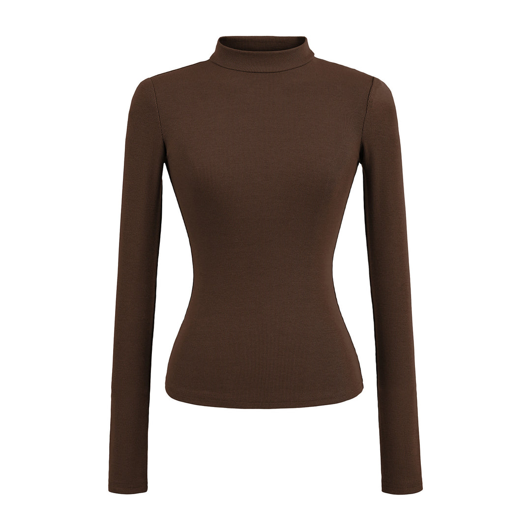 Damen langärmliges Rippoberteil mit hohem Kragen Fudus