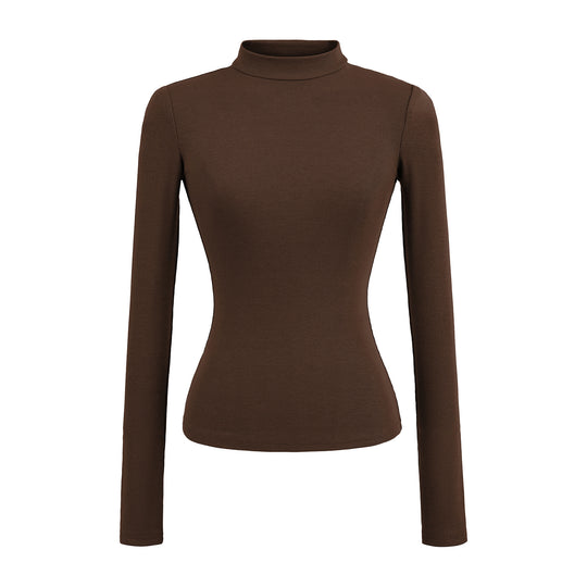 Damen langärmliges Rippoberteil mit hohem Kragen Fudus