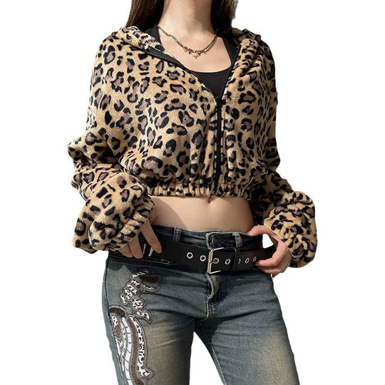 Damen modischer Marquis-Stil Hoodie mit Leopardenmuster Fudus
