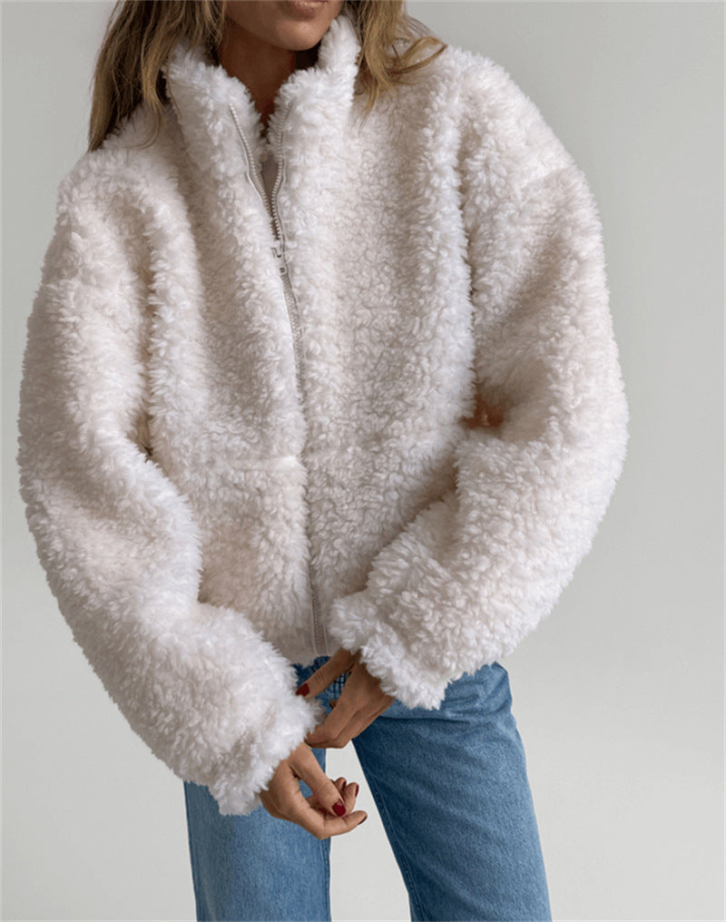 Damen kuschelige Fleecejacke mit hochgeschlossenem Kragen Fudus