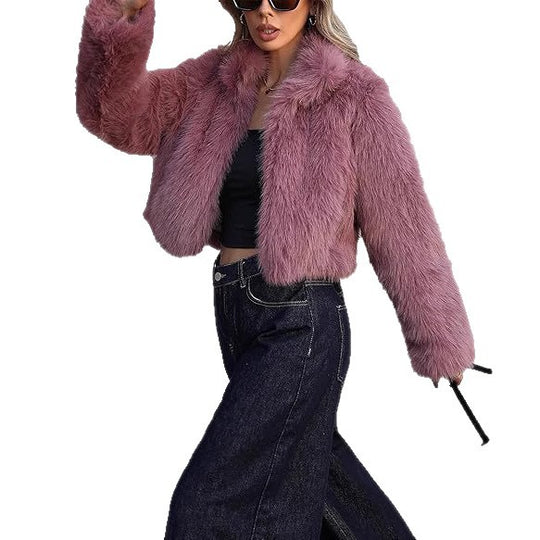 Damen Kurze Kunstpelzjacke mit weichem Fell und eleganter Silhouette Fudus