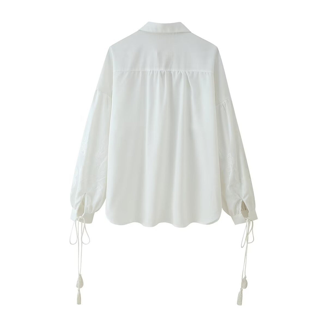 Damen komfortable Palazzo-Hose mit elastischem Bund und dezenter Stickerei Fudus