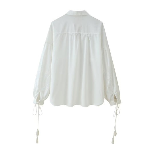 Damen komfortable Palazzo-Hose mit elastischem Bund und dezenter Stickerei Fudus