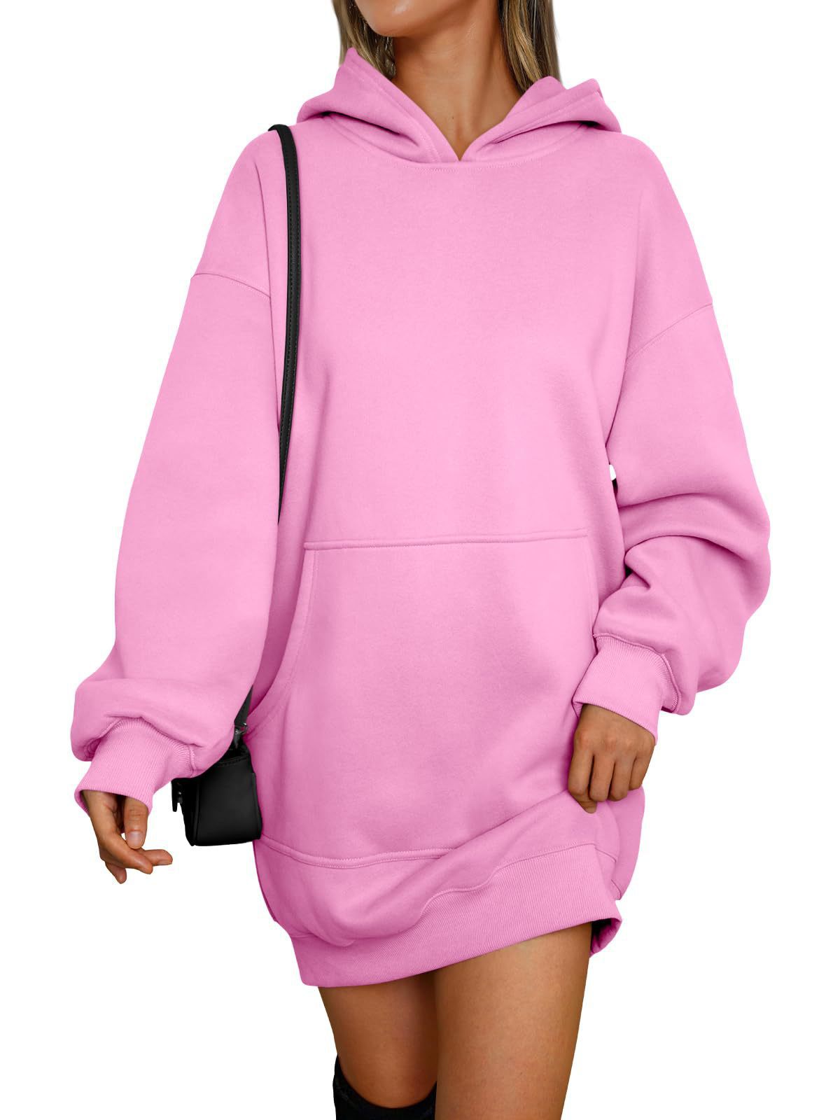 Damen Hoodie-Kleid mit oversize Schnitt und Kängurutasche Fudus