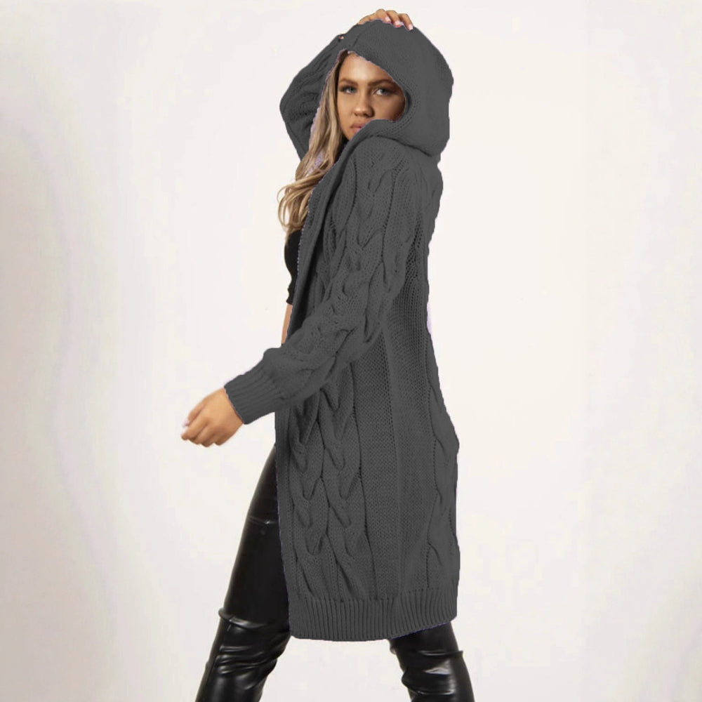 Damen Grobstrickjacke mit Kapuze und Zopfmuster Fudus