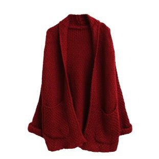 Damen Grobstrickcardigan mit tiefen Taschen und offener Front Fudus