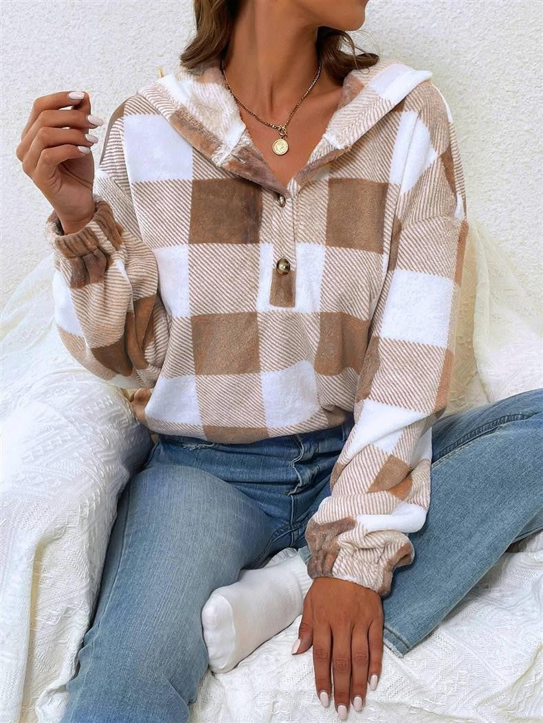 Damen Kuschelige Karierte Pulloverjacke Fudus