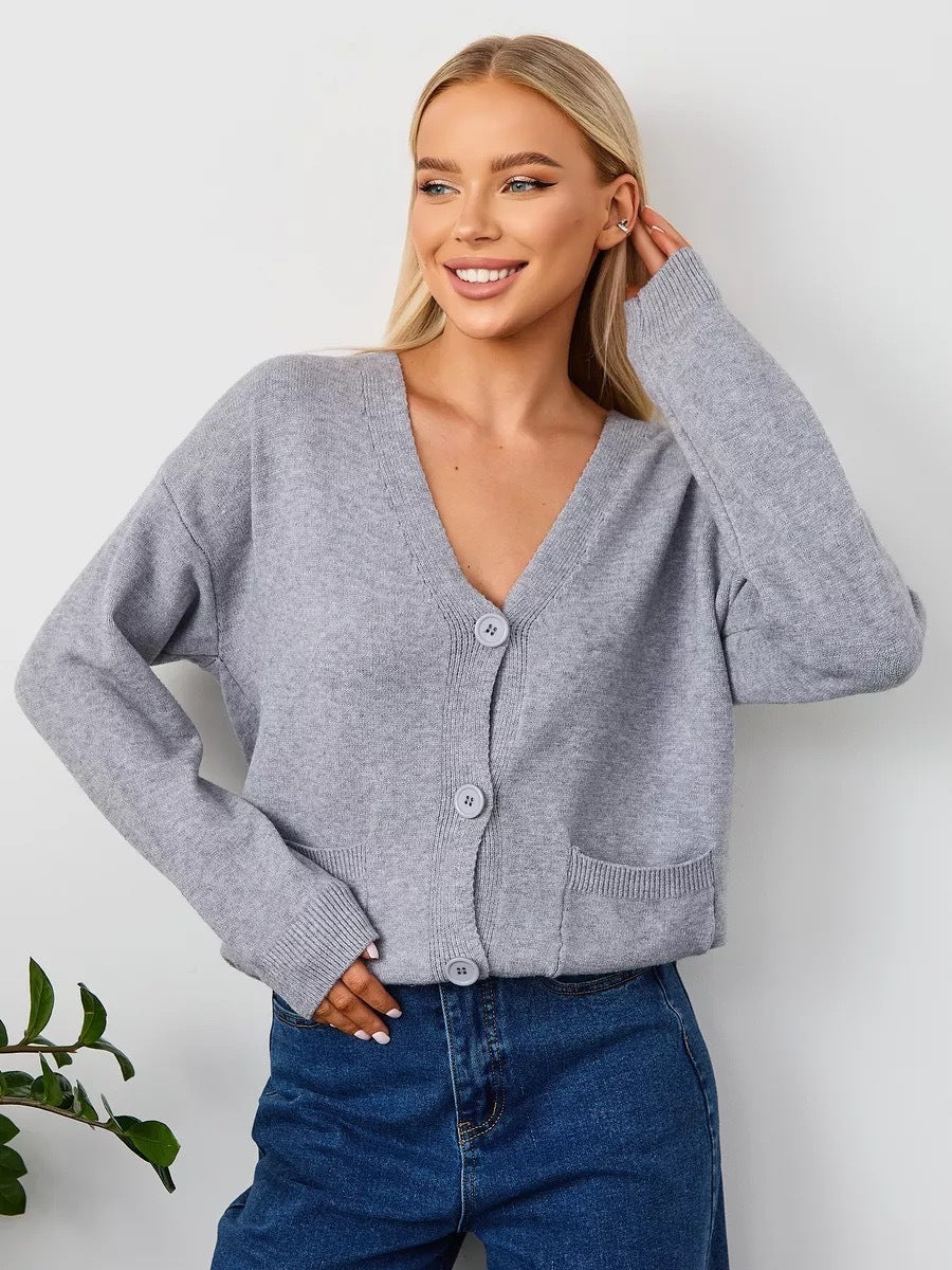 Damen Kuscheliger Cardigan mit V-Ausschnitt und praktischen Taschen Fudus