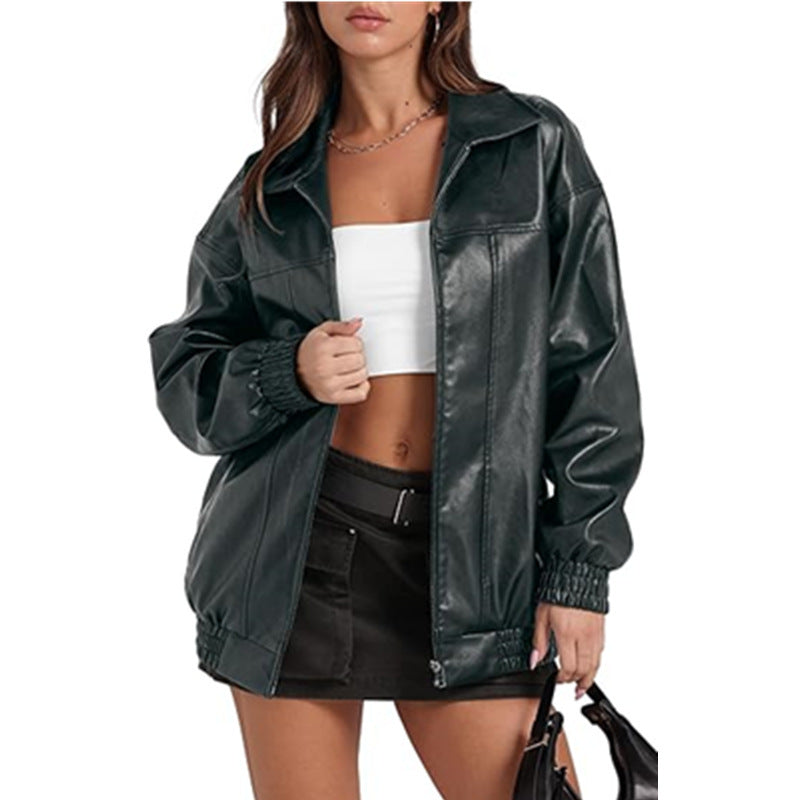 Damen lässige Oversized-Jacke mit elastischen Bündchen und durchgehendem Reißverschluss Fudus