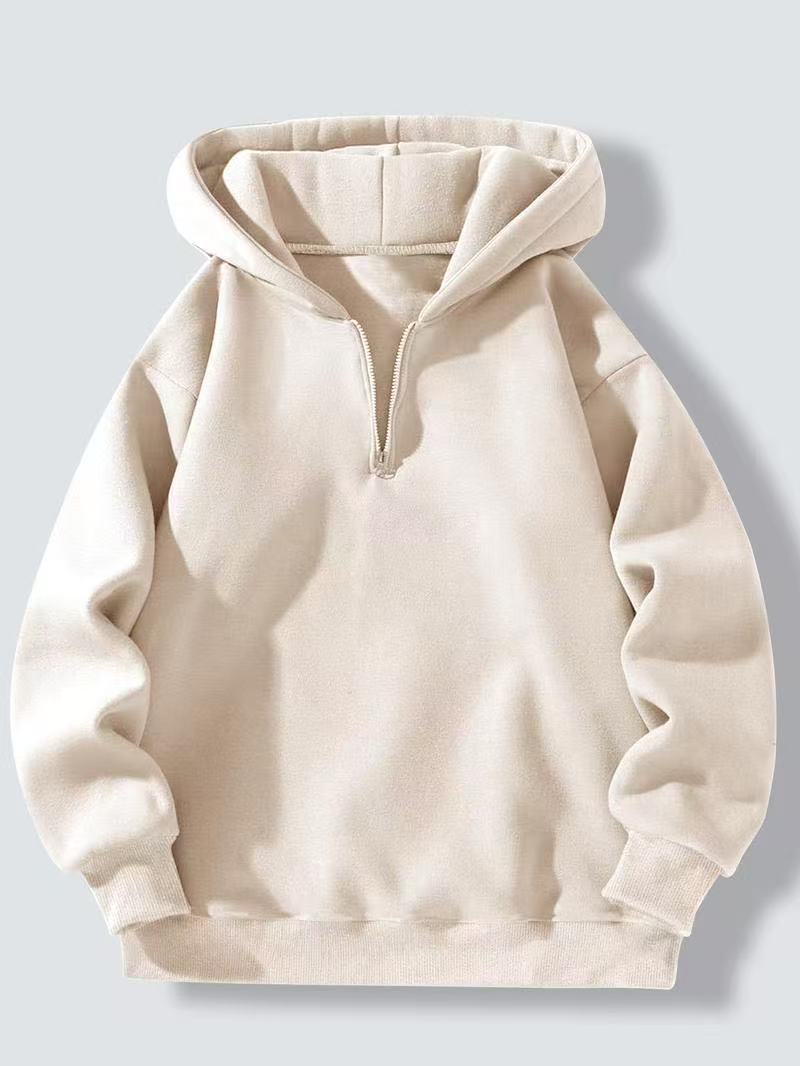 Damen Kapuzenpullover mit hohem Kragen und kurzem Reißverschluss Fudus