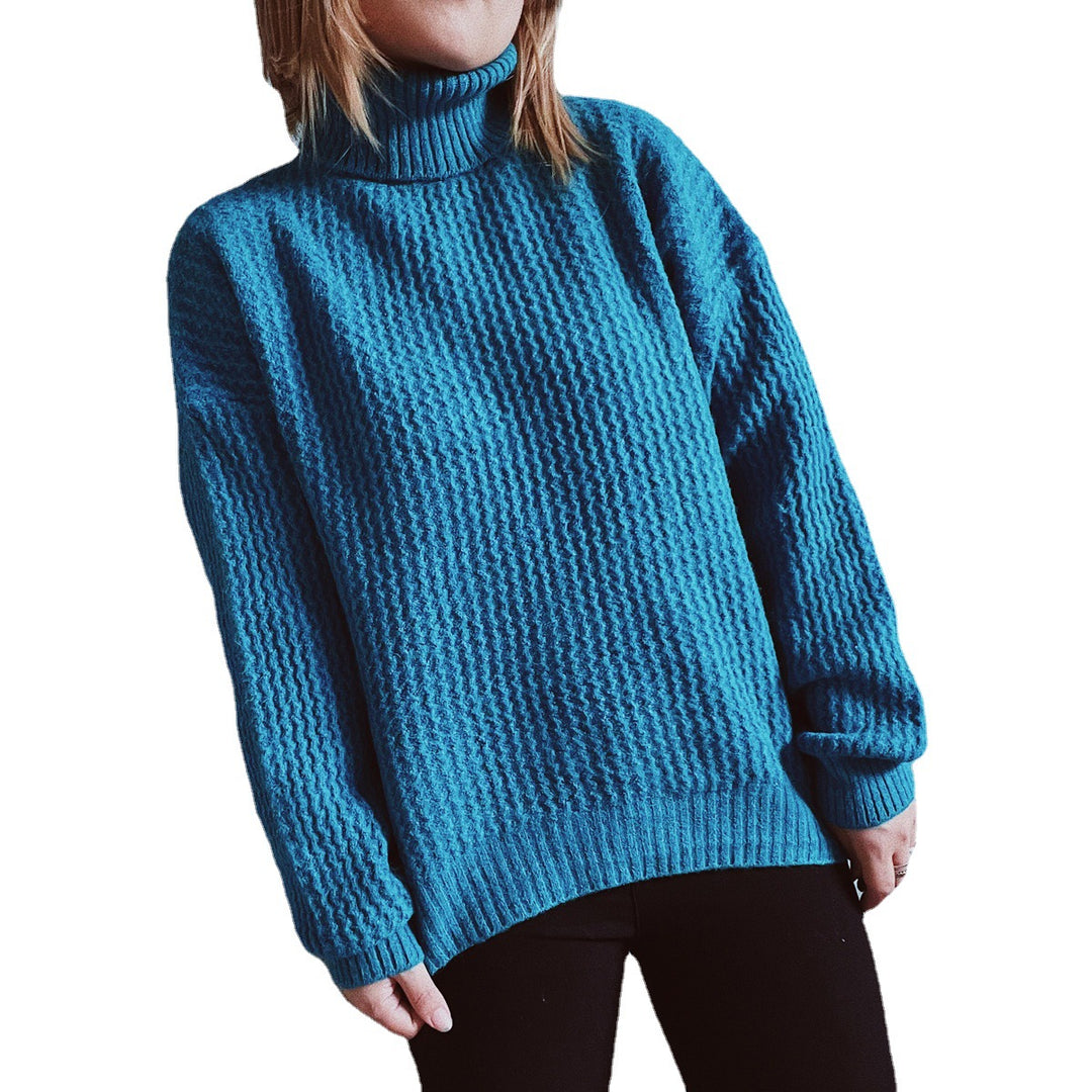 Damen Grobstrickpullover mit strukturiertem Muster und hohem Kragen Fudus