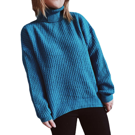 Damen Grobstrickpullover mit strukturiertem Muster und hohem Kragen Fudus