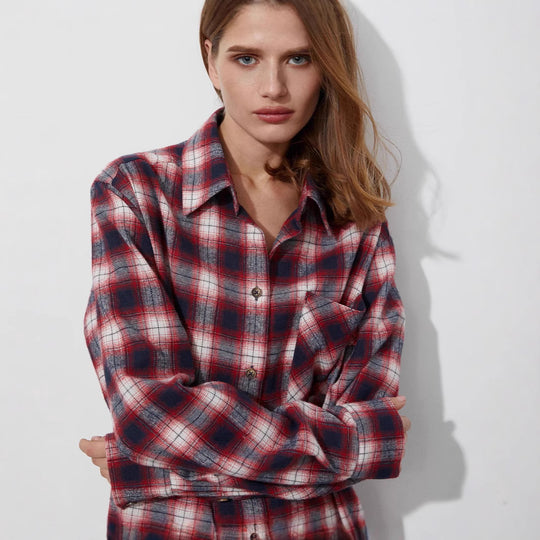 Damen Lässig kariertes Hemd aus weichem Flanell Fudus