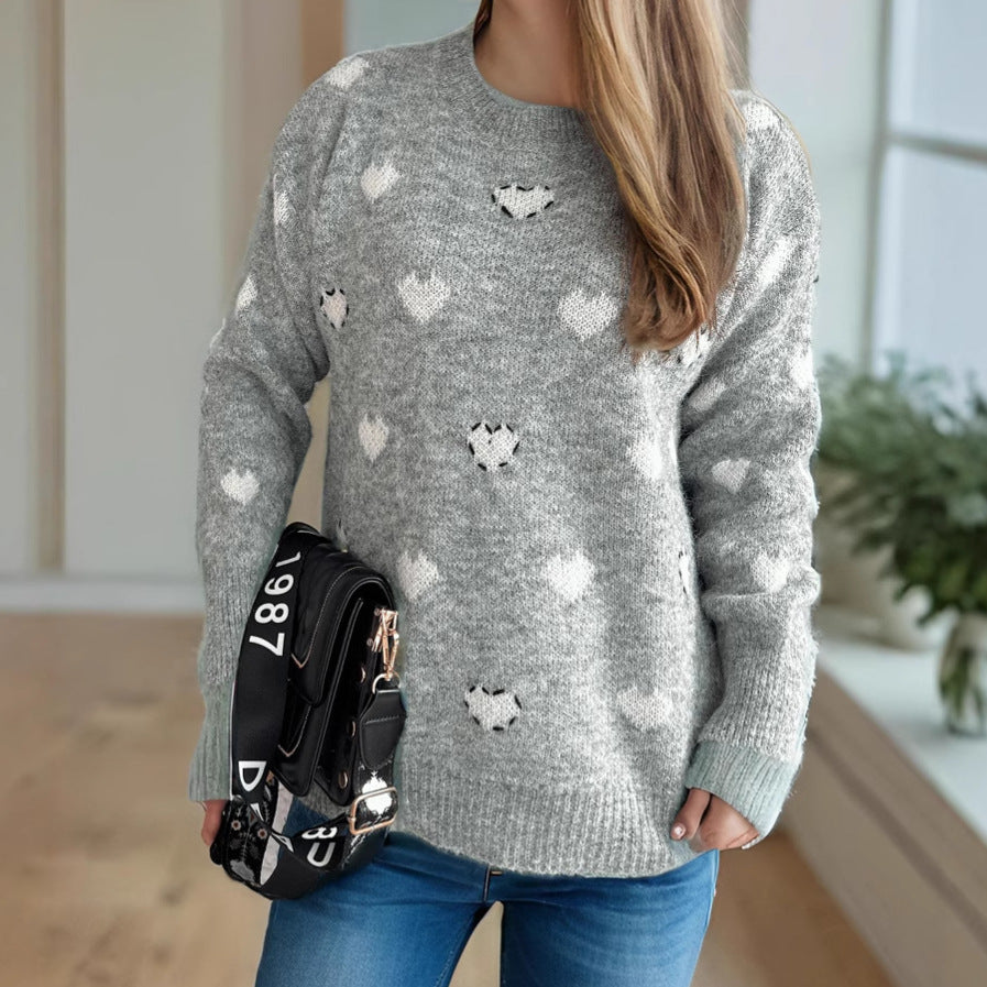 Damen kuscheliger Pullover mit herzförmigem Design und weichem Material Fudus