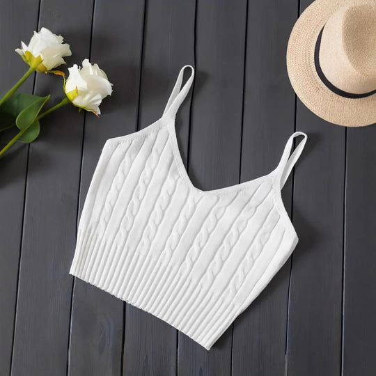 Damen Kurzes Stricktop mit Rippstruktur Fudus