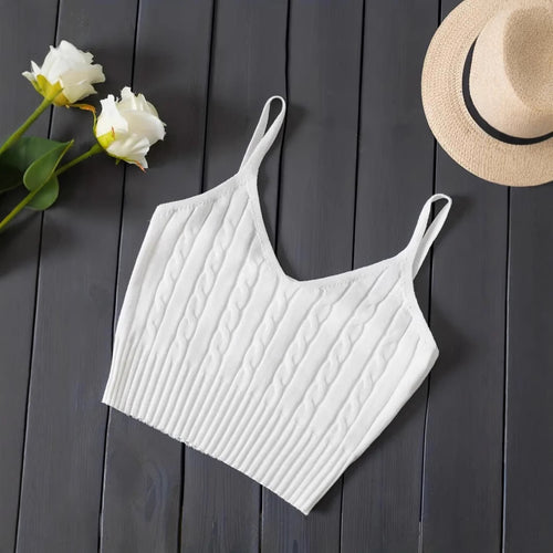 Damen Kurzes Stricktop mit Rippstruktur Fudus