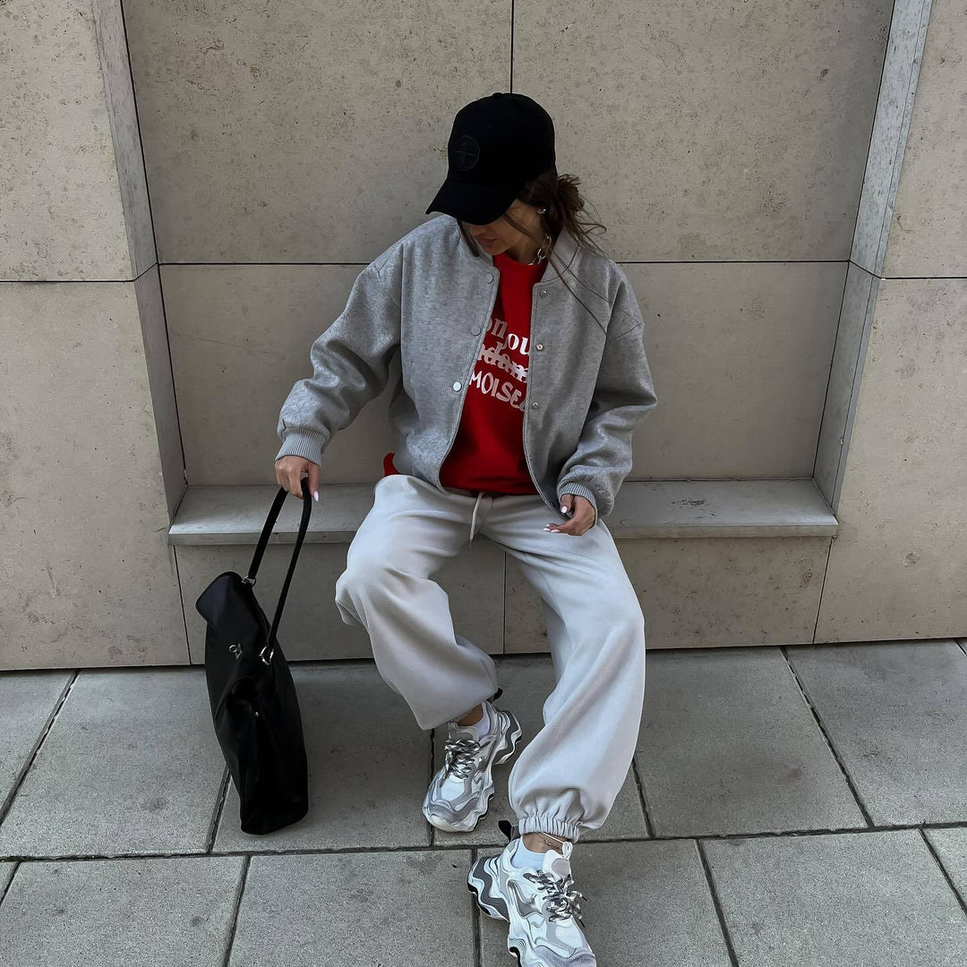 Damen lässige Collegejacke mit komfortabler Passform und funktionalen Details Fudus