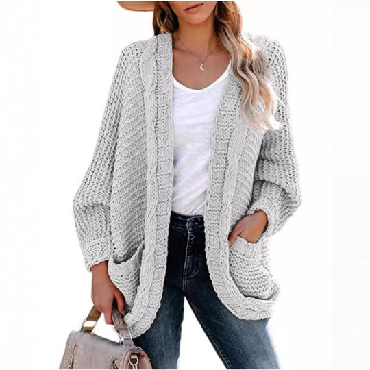 Damen Grobstrickjacke mit offenen Taschen und lässigem Schnitt Fudus