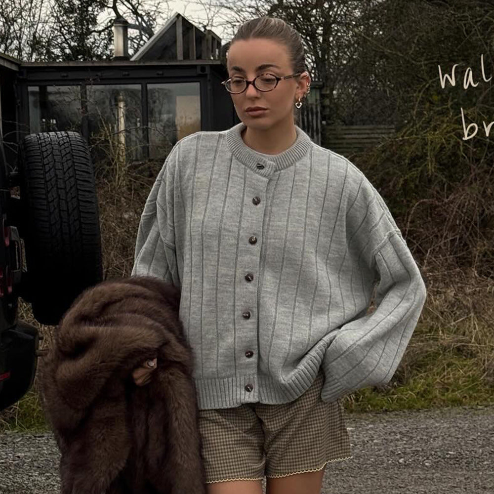 Damen Softes Strickjacken mit Knöpfen Fudus