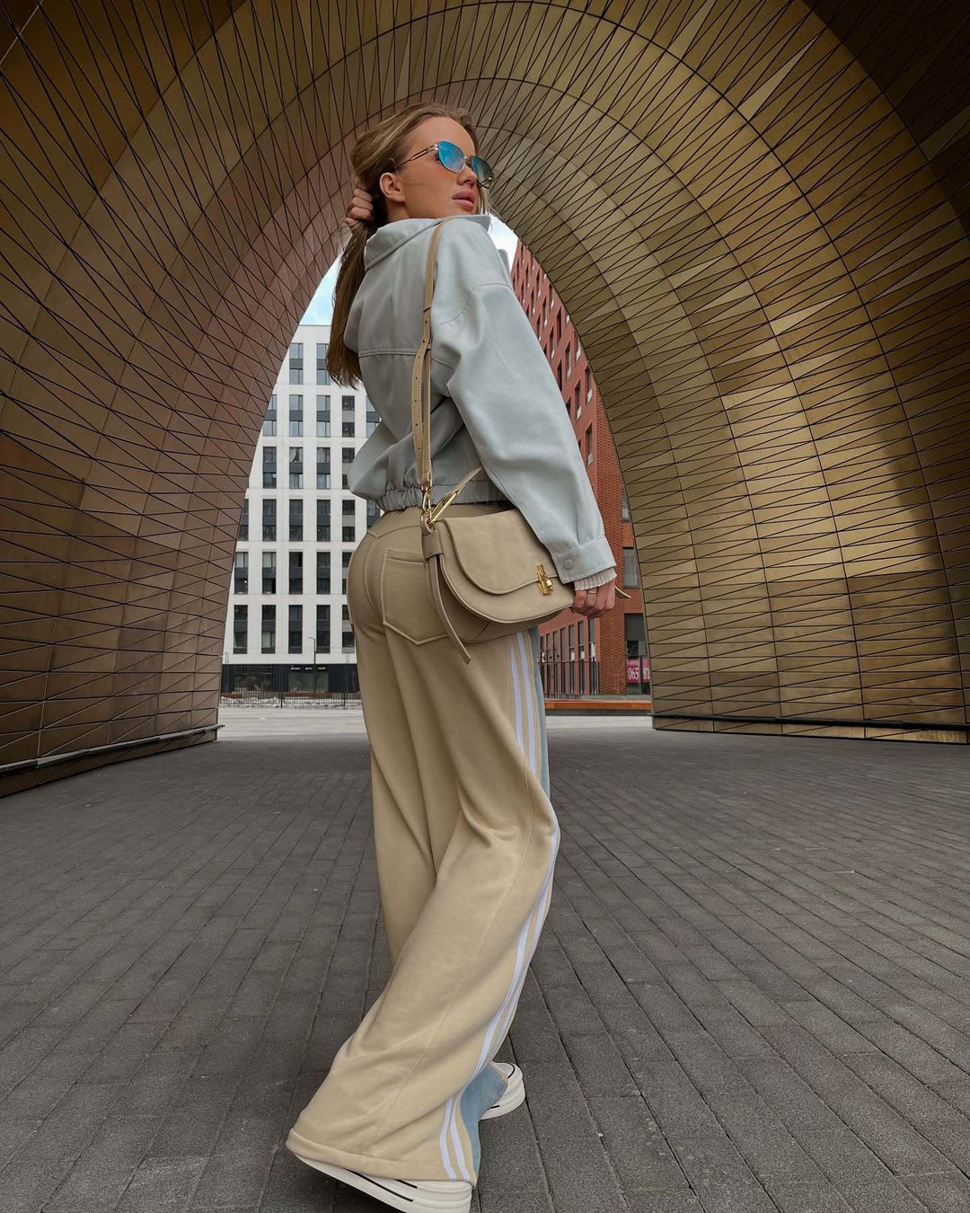 Damen lässige Freizeithose mit hohem Bund und gestreiftem Design Fudus