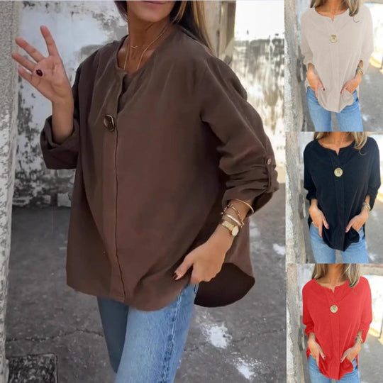 Damen Lässige Bluse mit Knopfdetail Fudus