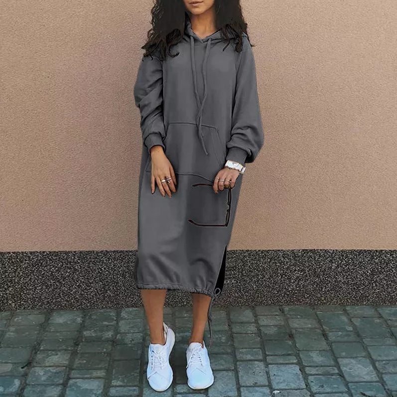 Damen Hoodie-Kleid mit lässiger Passform und praktischen Taschen Fudus